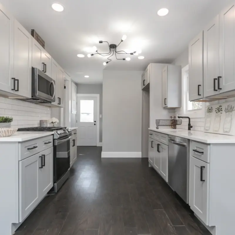 Modern kitchen remodel with recessed lighting